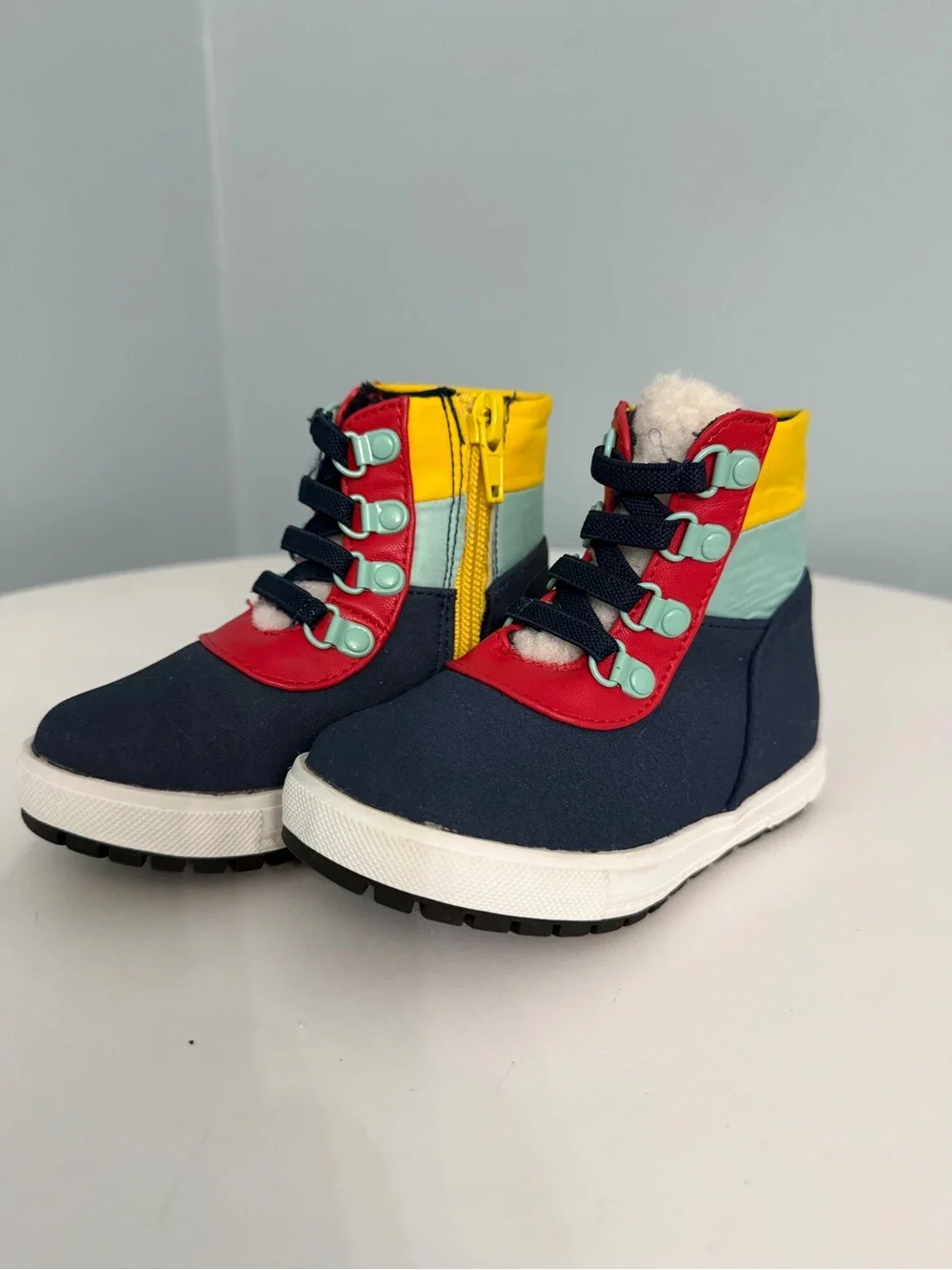 Children's Navy and Red Boots with Yellow Accents